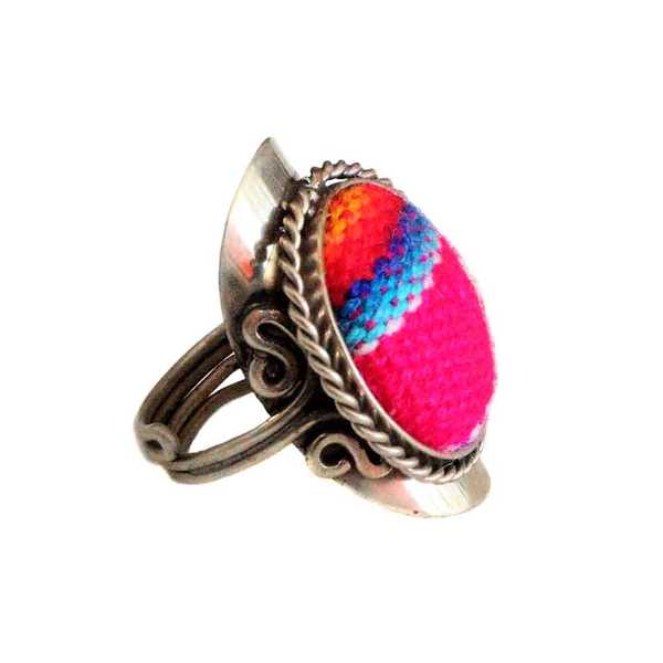 Bague Tissu Traditionnel Péruvien Fuchsia - Inka Products