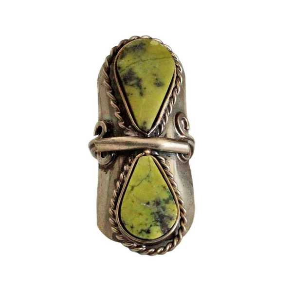 Bague Pierres Semi-précieuses Gouttes Serpentine Vert - Inka Products