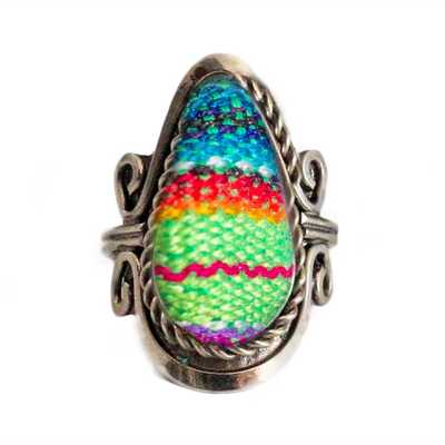 Bague Tissu Péruvien Goutte Verte - Inka Products