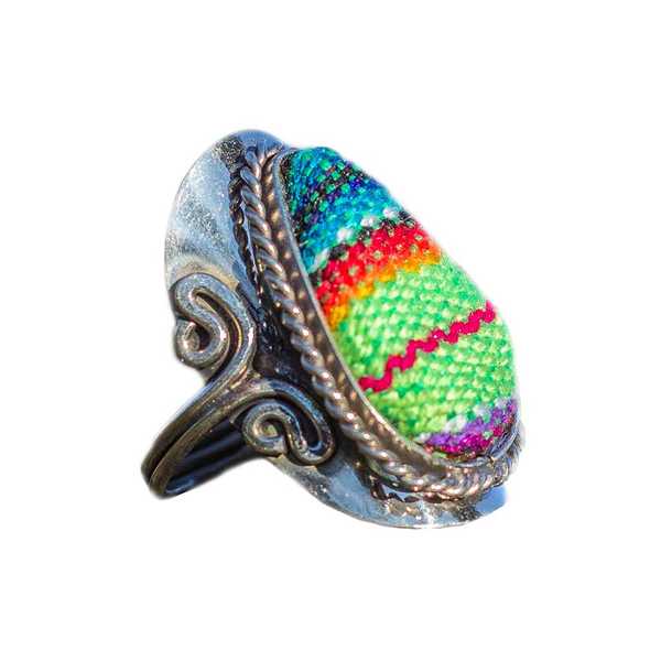Bague Tissu Péruvien Goutte Verte - Inka Products