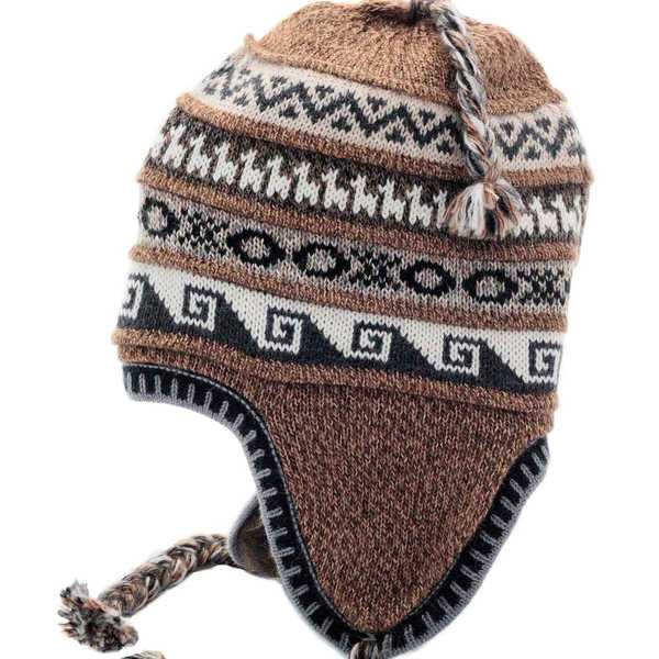 Bonnet Péruvien Chullo Alpaga Marron Ethnique - Inka Products