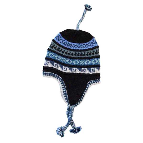 Bonnet Péruvien Chullo Alpaga Bleu Ethnique - Inka Products