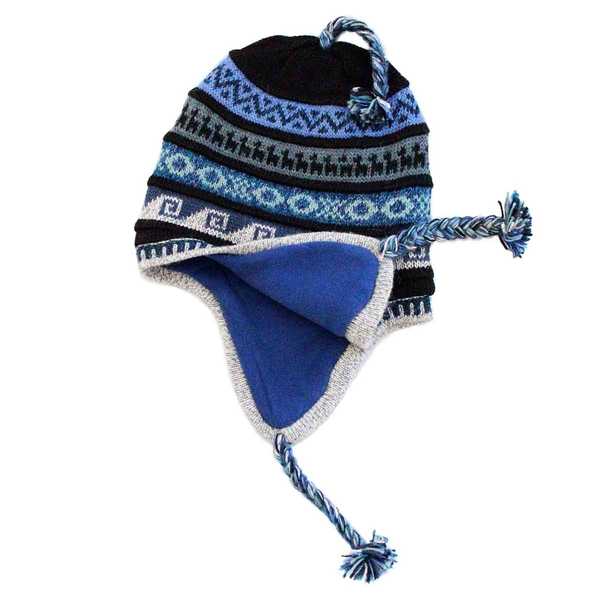 Bonnet Péruvien Chullo Alpaga Bleu Ethnique - Inka Products