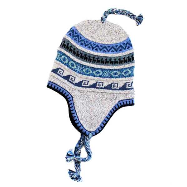Bonnet Péruvien Chullo Alpaga Gris Clair Ethnique - Inka Products