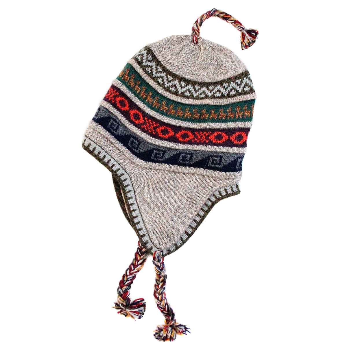 Inka-Products-Bonnet Péruvien Chullo-Alpaga Beige Clair Ethnique