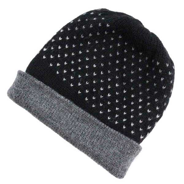 Bonnet Réversible Alpaga Noir Points Blancs - Inka Products