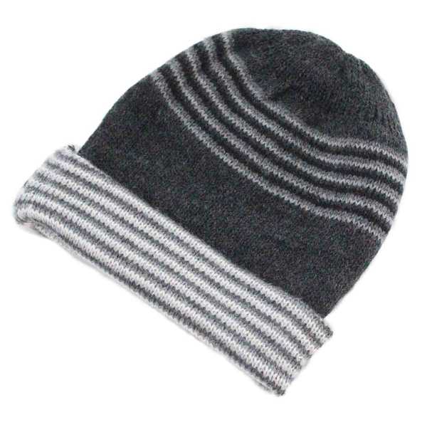 Bonnet Réversible Alpaga Gris Rayé - Inka Products