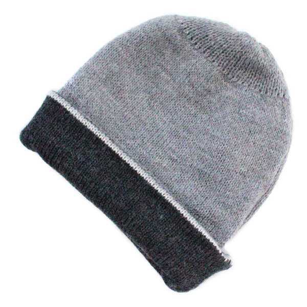 Bonnet Réversible Alpaga Gris Rayé - Inka Products