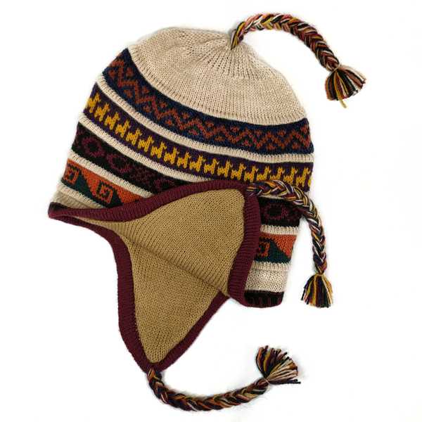 Bonnet Chullo Péruvien Réversible Tissé Main en Alpaga avec Motifs Ethniques - Inka Products