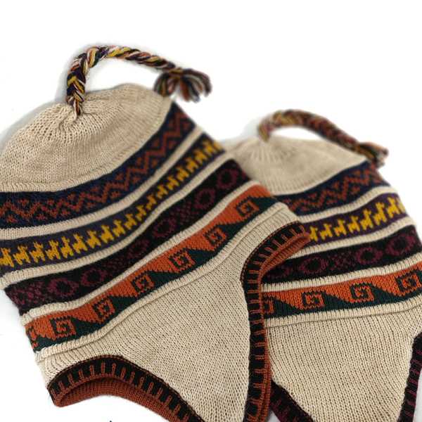 Bonnet Chullo Péruvien Réversible Tissé Main en Alpaga avec Motifs Ethniques - Inka Products