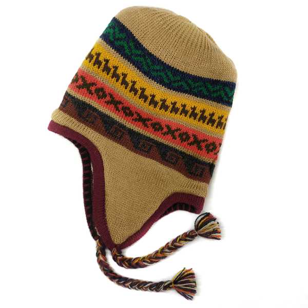 Bonnet Chullo Péruvien Réversible Tissé Main en Alpaga avec Motifs Ethniques - Inka Products