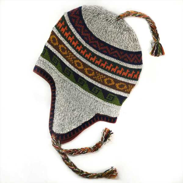 Bonnet Chullo Péruvien Réversible Tissé Main en Alpaga avec Motifs Ethniques - Inka Products