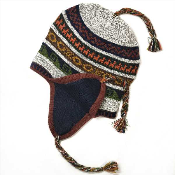 Bonnet Chullo Péruvien Réversible Tissé Main en Alpaga avec Motifs Ethniques - Inka Products