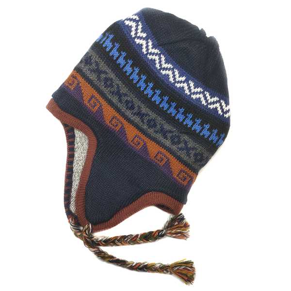 Bonnet Chullo Péruvien Réversible Tissé Main en Alpaga avec Motifs Ethniques - Inka Products
