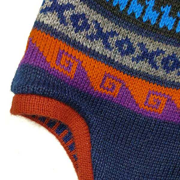 Bonnet Chullo Péruvien Réversible Tissé Main en Alpaga avec Motifs Ethniques - Inka Products