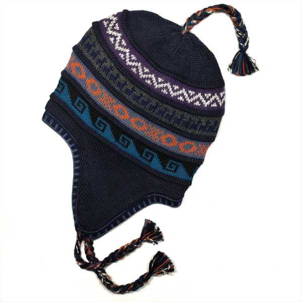 Bonnet Chullo Péruvien Réversible Tissé Main en Alpaga avec Motifs Ethniques - Inka Products