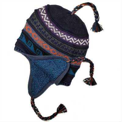 Bonnet Chullo Péruvien Réversible Tissé Main en Alpaga avec Motifs Ethniques - Inka Products