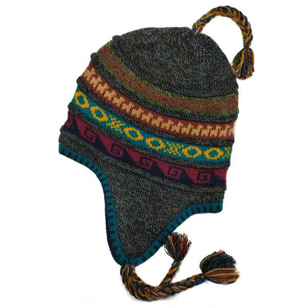 Bonnet Chullo Péruvien Réversible Tissé Main en Alpaga avec Motifs Ethniques - Inka Products
