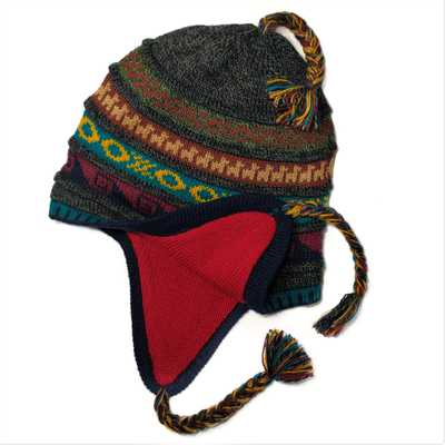Bonnet Chullo Péruvien Réversible Tissé Main en Alpaga avec Motifs Ethniques - Inka Products