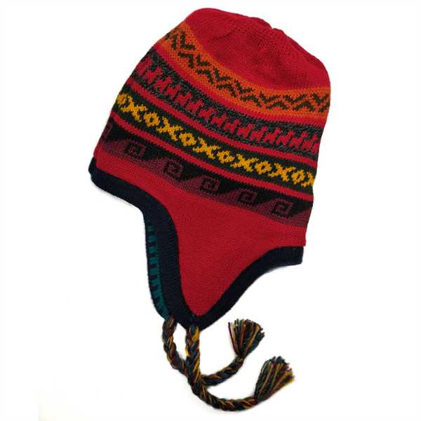 Bonnet Chullo Péruvien Réversible Tissé Main en Alpaga avec Motifs Ethniques - Inka Products