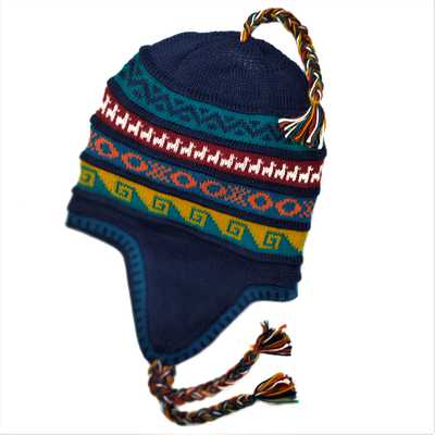 Bonnet Chullo Péruvien Réversible Tissé Main en Alpaga avec Motifs Ethniques - Inka Products