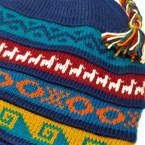 Bonnet Chullo Péruvien Réversible Tissé Main en Alpaga avec Motifs Ethniques - Inka Products