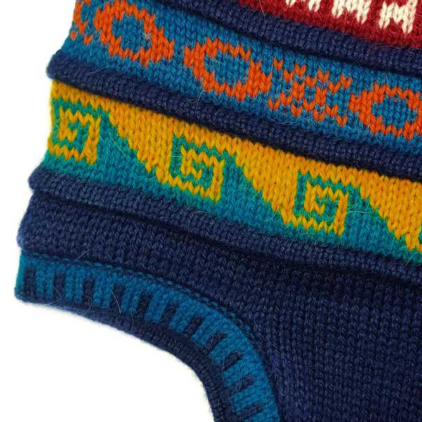 Bonnet Chullo Péruvien Réversible Tissé Main en Alpaga avec Motifs Ethniques - Inka Products