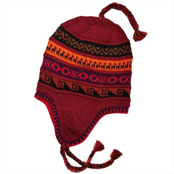 Bonnet Chullo Péruvien Réversible Tissé Main en Alpaga avec Motifs Ethniques - Inka Products
