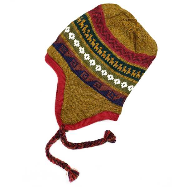 Bonnet Chullo Péruvien Réversible Tissé Main en Alpaga avec Motifs Ethniques - Inka Products