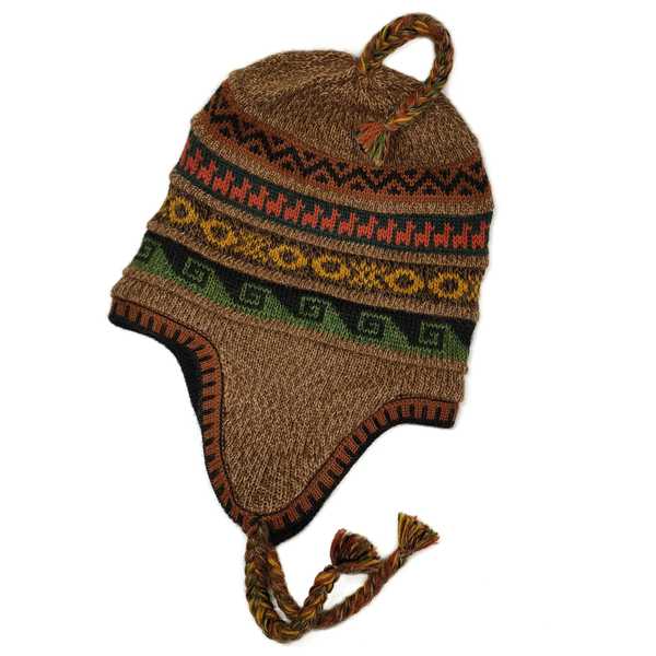 Bonnet Chullo Péruvien Alpaga Tissé Main en Alpaga avec Motifs Ethniques - Inka Products