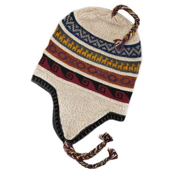 Bonnet Chullo Péruvien Alpaga Tissé Main en Alpaga avec Motifs Ethniques - Inka Products
