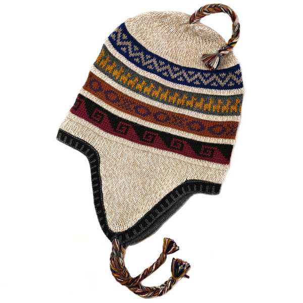 Bonnet Chullo Péruvien Alpaga Tissé Main en Alpaga avec Motifs Ethniques - Inka Products