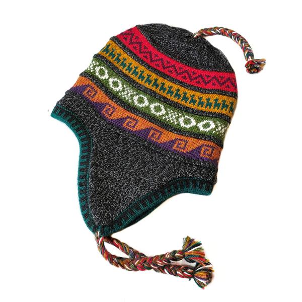 Bonnet Chullo Péruvien Alpaga Tissé Main en Alpaga avec Motifs Ethniques - Inka Products