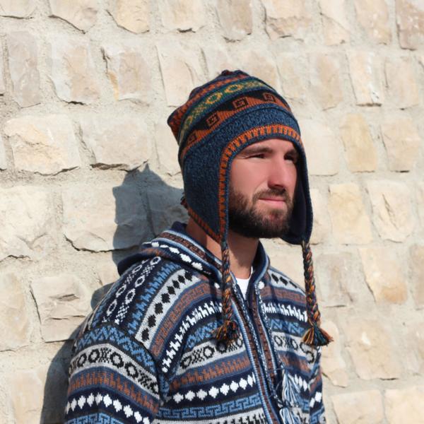 Bonnet Chullo Péruvien Alpaga Tissé Main en Alpaga avec Motifs Ethniques - Inka Products