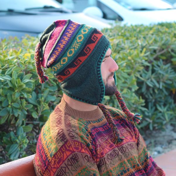 Bonnet Chullo Péruvien Alpaga Tissé Main en Alpaga avec Motifs Ethniques - Inka Products
