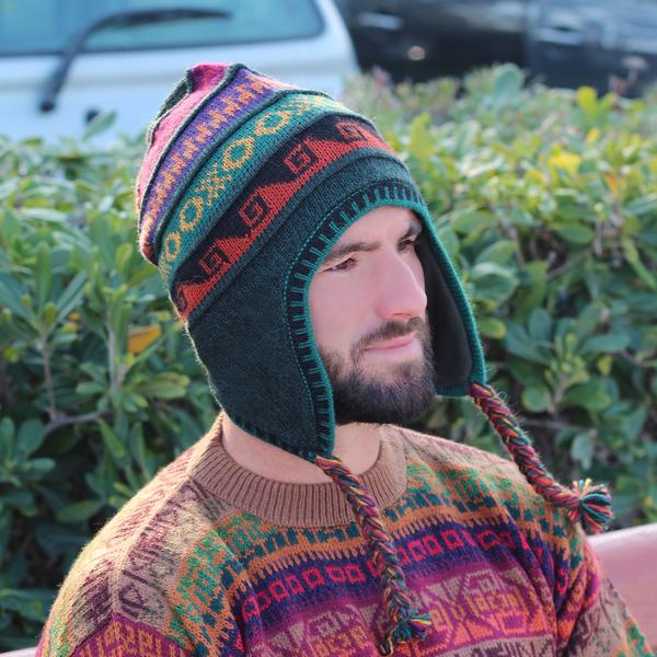 Bonnet Chullo Péruvien Alpaga Tissé Main en Alpaga avec Motifs Ethniques - Inka Products