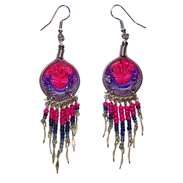Inka-Products-Boucles d'Oreilles Attrape Rêves-Fils Rose et Violet avec Perles de Rocailles