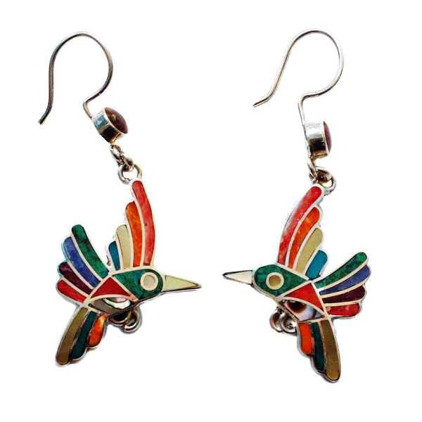 Boucles d'Oreilles Argent - SIWAR Argent 950ème incrusté de Pierres Semi-précieuses - Inka Products