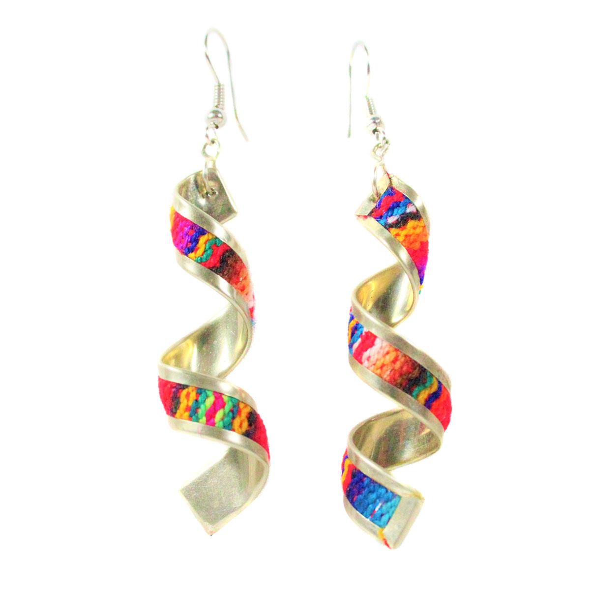 Inka-Products-Boucles d'Oreilles Tissu Traditionnel Péruvien-Spirale Longue Coloré