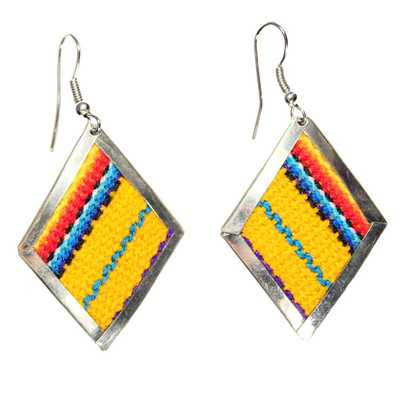 Boucles d'Oreilles Tissu Traditionnel Péruvien Losange Jaune - Inka Products