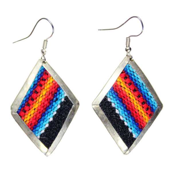 Boucles d'Oreilles Losange Tissu Traditionnel Péruvien - Inka Products