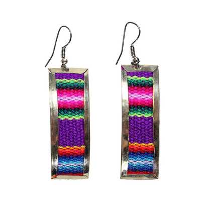 Inka-Products-Boucles d'Oreilles Rectangle-Tissu Traditionnel Péruvien