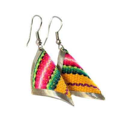 Pendientes Cuadrados Espiral Tela Tradicional Peruana - Inka Products