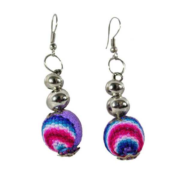 Boucles d'Oreilles Pendantes Boules Tissu Traditionnel Péruvien - Inka Products