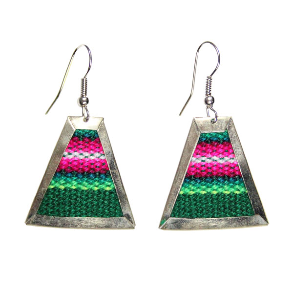 Inka-Products-Boucles d'Oreilles Tissu Traditionnel Péruvien-Trapèze Vert Foncé