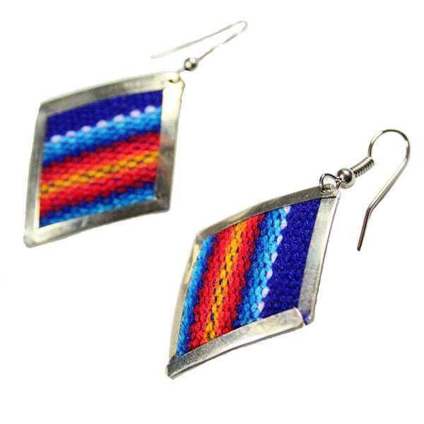 Boucles d'Oreilles Losange Tissu Traditionnel Péruvien - Inka Products