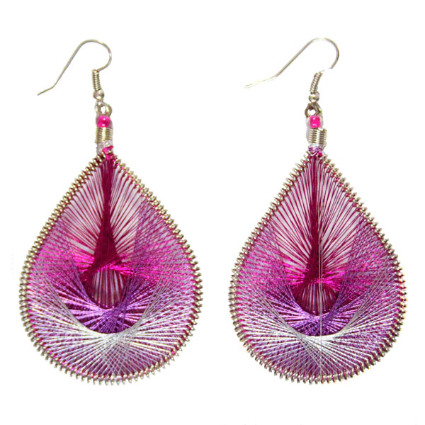 Inka-Products-Boucles d'Oreilles Gouttes-Fuchsia Violet Argenté