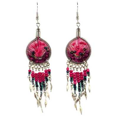 Inka-Products-Boucles d'Oreilles Attrape Rêves-Fils Fuchsia et Violet avec Perles de Rocailles