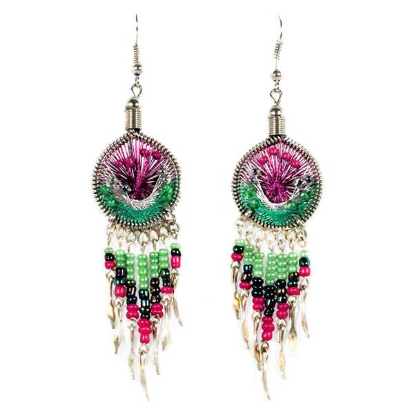 Boucles d'Oreilles Attrape Rêves Fils Violet et Vert avec Perles de Rocailles - Inka Products