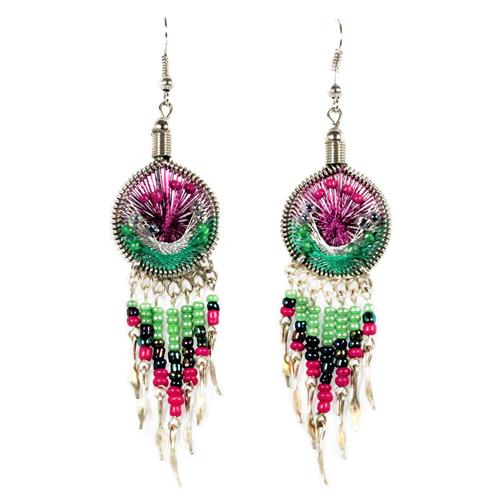 Inka-Products-Boucles d'Oreilles Attrape Rêves-Fils Violet et Vert avec Perles de Rocailles